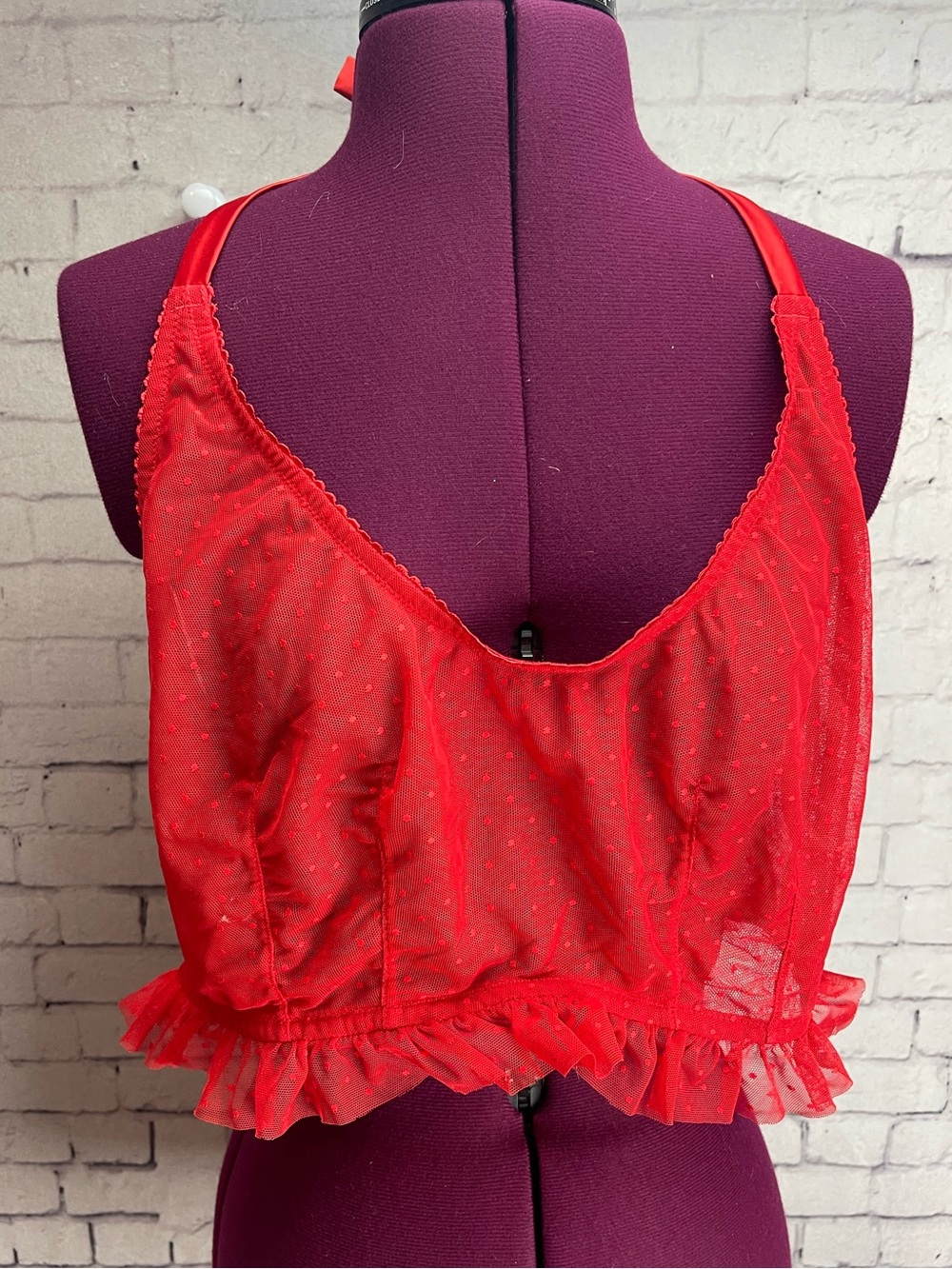Savage X Fenty size 3X sheer red halter bralette top